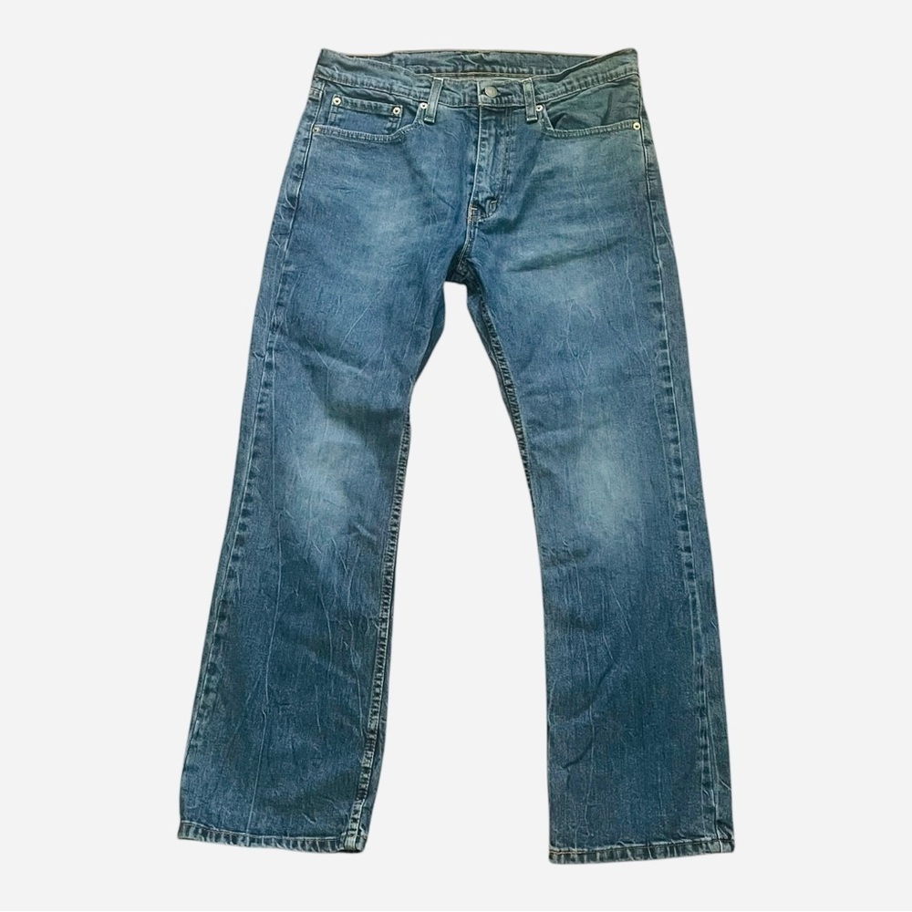 Levi Strauss denim blue straight jeans 527 Men 34/30 5pockets design zip logo - Picture 1 of 16